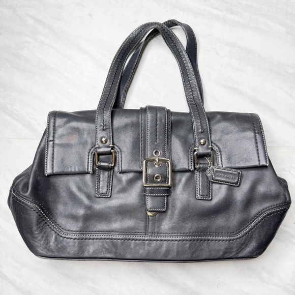 Coach VTG Hamilton Soft Rich Black Leather Handbag - Picture 1 of 8